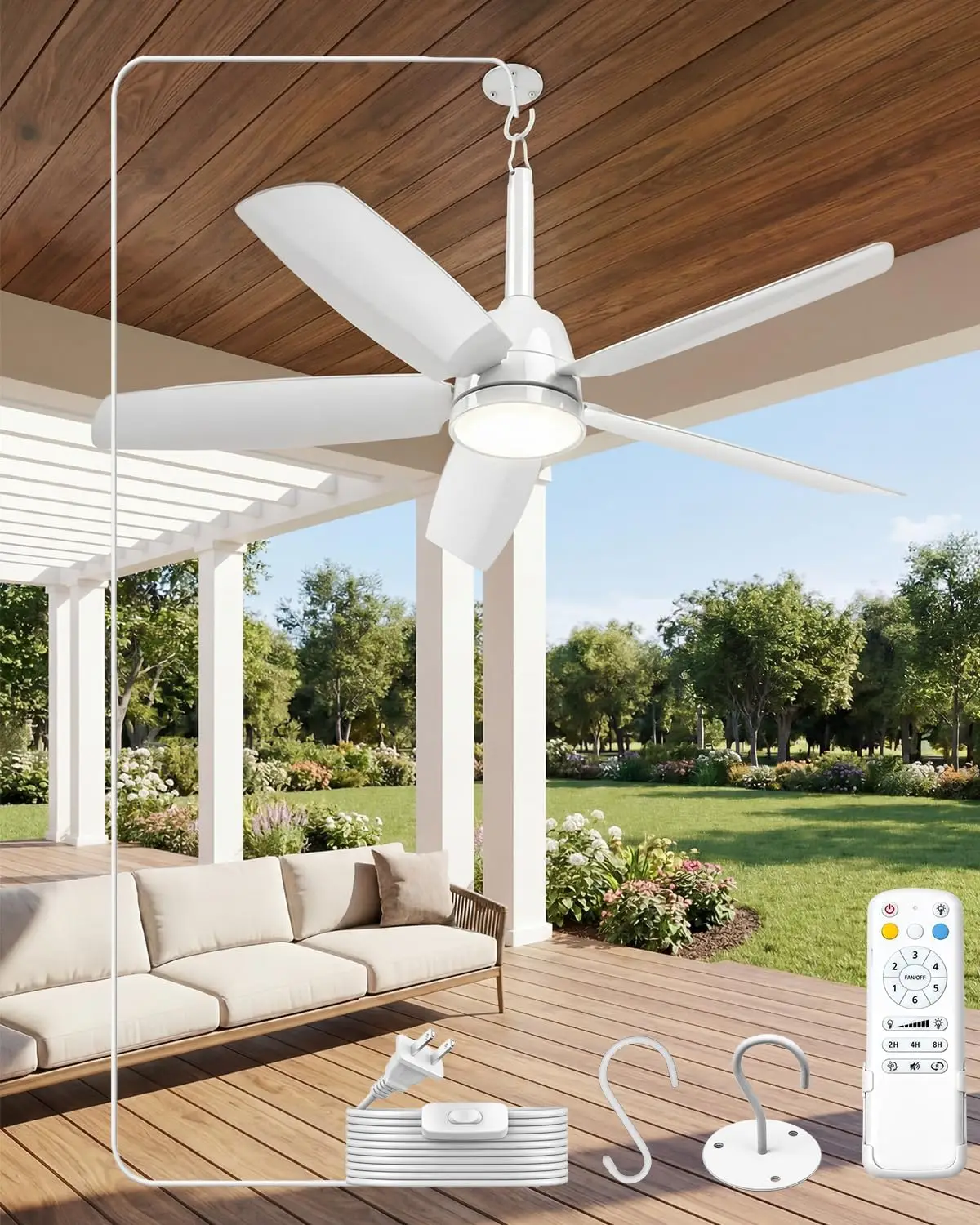 36-Inch Plug-In Outdoor Ceiling Fan with Light and Remote Control, Waterproof Patio Fan, 5-Blade Small Ceiling Fan for Porch Gazebo Pergola, Quiet Modern White Ceiling Fan
36-Inch Plug-In Outdoor Ceiling Fan with Light and Remote Control, Waterproof Patio Fan, 5-Blade Small Ceiling Fan for Porch Gazebo Pergola, Quiet Modern White Ceiling Fan