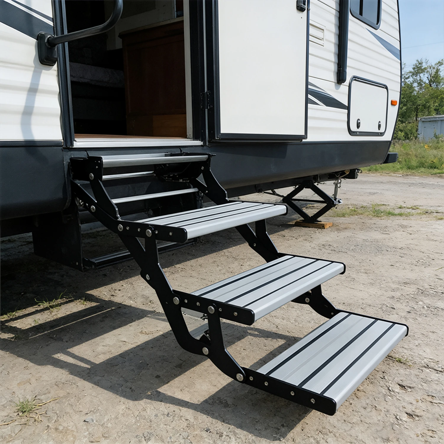 12V RV Triple-step Aluminum Alloy Three-Layer Folding Step Electric Retractable with LED for Truck Trailer Camper Motorhome
12V RV Triple-step Aluminum Alloy Three-Layer Folding Step Electric Retractable with LED for Truck Trailer Camper Motorhome