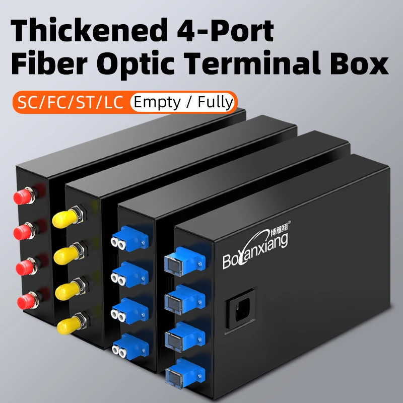 4-Port Fiber Optic Terminal Box, SC/FC/ST/LC Fully Equipped/Empty, Thickened Cold-Rolled Steel Telecom Grade Fiber Patch Panel
4-Port Fiber Optic Terminal Box, SC/FC/ST/LC Fully Equipped/Empty, Thickened Cold-Rolled Steel Telecom Grade Fiber Patch Panel
