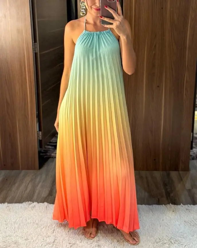Women's Long Dress Ombre Printed Backless Sleeveless Gradient Color Casual Hollow Out Pleated Vacation Maxi Dresses Summer New
Women's Long Dress Ombre Printed Backless Sleeveless Gradient Color Casual Hollow Out Pleated Vacation Maxi Dresses Summer New