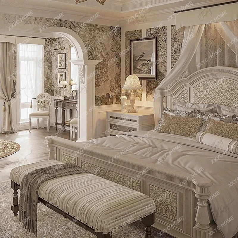 LXSolid wood white simple double bed bedroom wedding bed retro old bed can be customized
LXSolid wood white simple double bed bedroom wedding bed retro old bed can be customized
