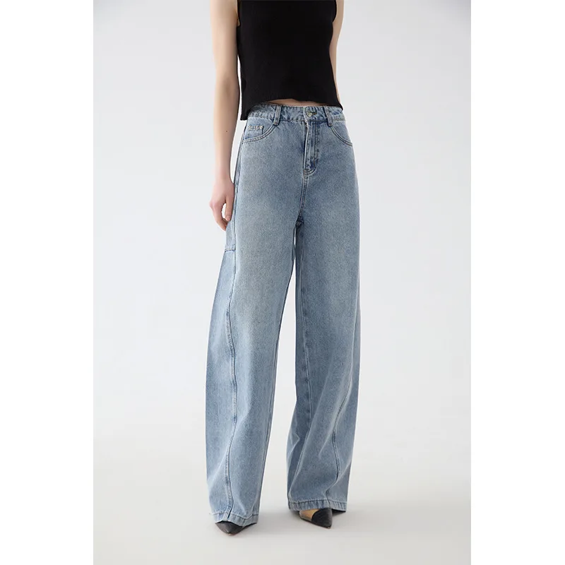 Jeans For Women 2024 Spring Wide Leg Light Blue Denim High Waist Casual Loose Fit Vintage Style Classic Five Pocket Design
Jeans For Women 2024 Spring Wide Leg Light Blue Denim High Waist Casual Loose Fit Vintage Style Classic Five Pocket Design