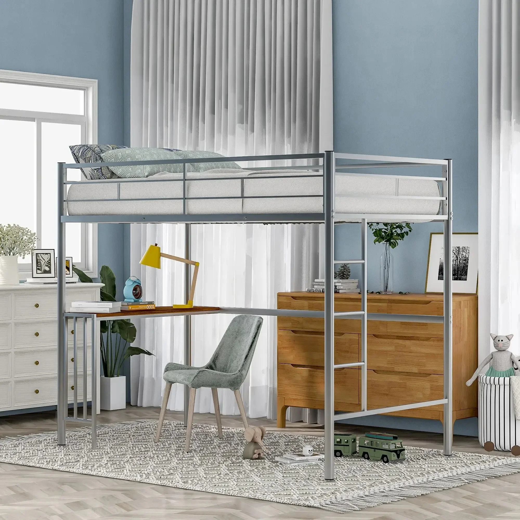 Twin Metal Loft Bed with Desk, Ladder and Guardrails, Loft Bed for Bedroom, Silver(OLD SKU : MF195191AAN)
Twin Metal Loft Bed with Desk, Ladder and Guardrails, Loft Bed for Bedroom, Silver(OLD SKU : MF195191AAN)