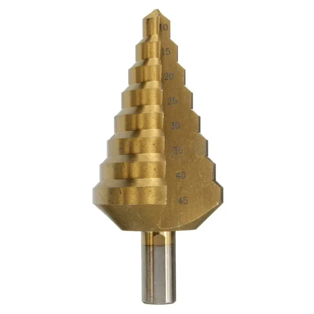 1 cone-shaped stepped drill bit with a 10mm -45mm large-sized three flat handle high-speed steel titanium coating
1 cone-shaped stepped drill bit with a 10mm -45mm large-sized three flat handle high-speed steel titanium coating