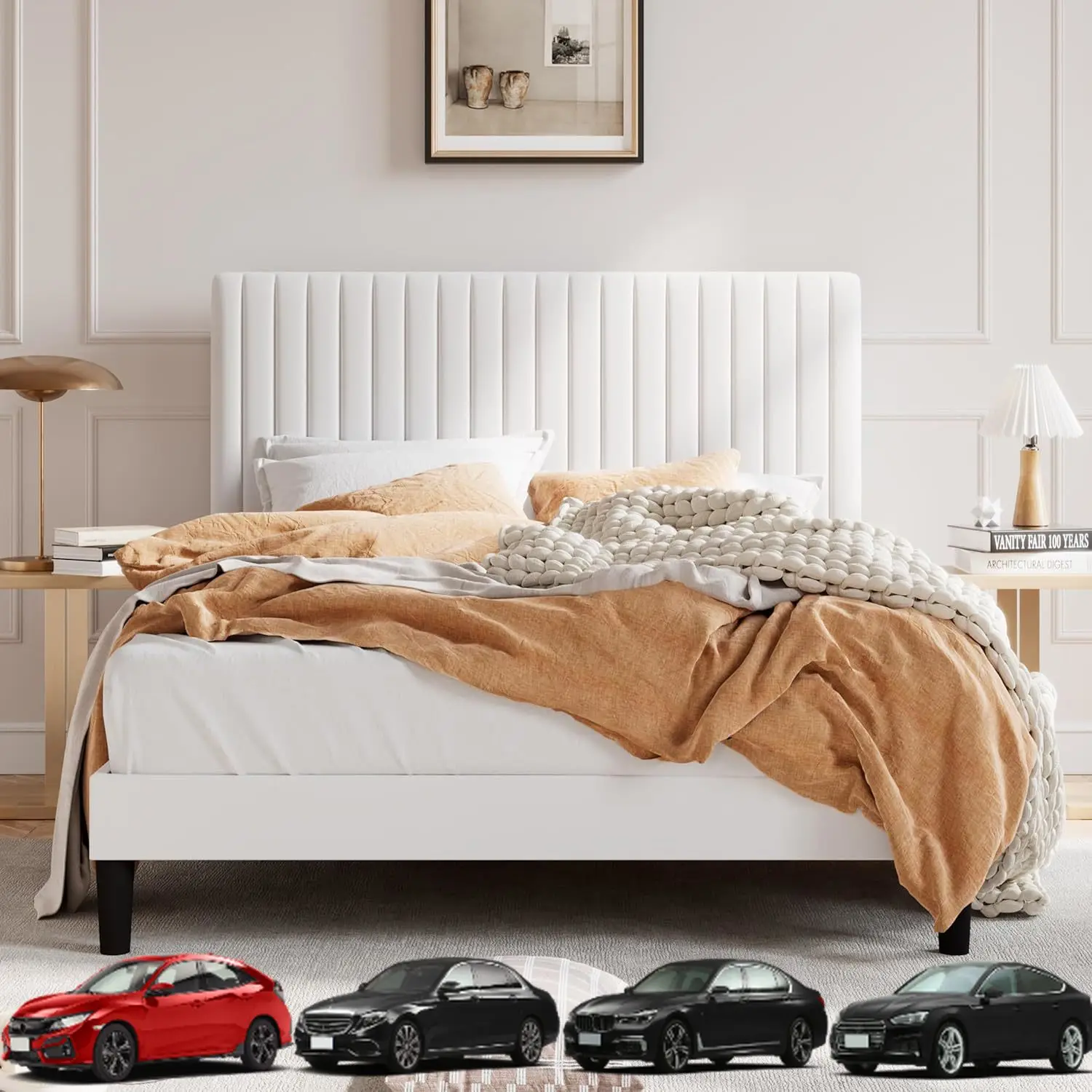 SHA CERLIN Каркас кровати на платформе с полной обивкой и регулируемым изголовьем из бархатной ткани с вертикальным каналом, деревянные рейки Sup 
SHA CERLIN Каркас кровати на платформе с полной обивкой и регулируемым изголовьем из бархатной ткани с вертикальным каналом, деревянные рейки Sup