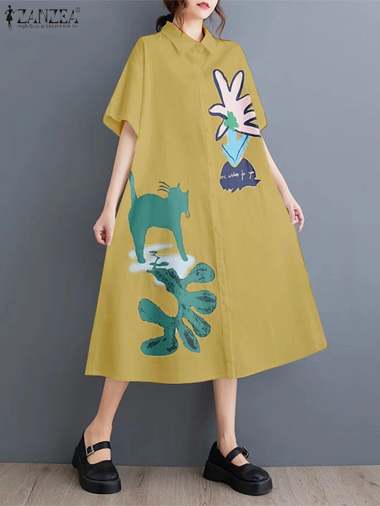 Holiday Lapel Collar Long Robe ZANZEA Fashion Short Sleeve Midi Dress Vintage Single Breast Vestidos Casual Loose Summer Dresses
Holiday Lapel Collar Long Robe ZANZEA Fashion Short Sleeve Midi Dress Vintage Single Breast Vestidos Casual Loose Summer Dresses