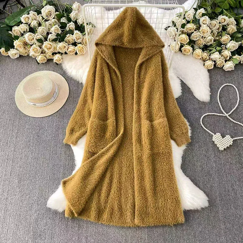 Мягкий нечеткий кардиган с капюшоном, женский свитер с длинными рукавами, высококачественный свитер большого размера, зимняя ленивая одежда для дома, вязаное пальто
Мягкий нечеткий кардиган с капюшоном, женский свитер с длинными рукавами, высококачественный свитер большого размера, зимняя ленивая одежда для дома, вязаное пальто