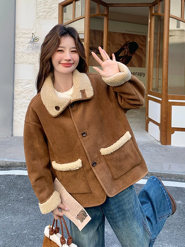 Женская двусторонняя куртка из овечьей шерсти, теплая, утолщенная, с воротником-стойкой, повседневная, зимняя верхняя одежда, женское пальто
Женская двусторонняя куртка из овечьей шерсти, теплая, утолщенная, с воротником-стойкой, повседневная, зимняя верхняя одежда, женское пальто