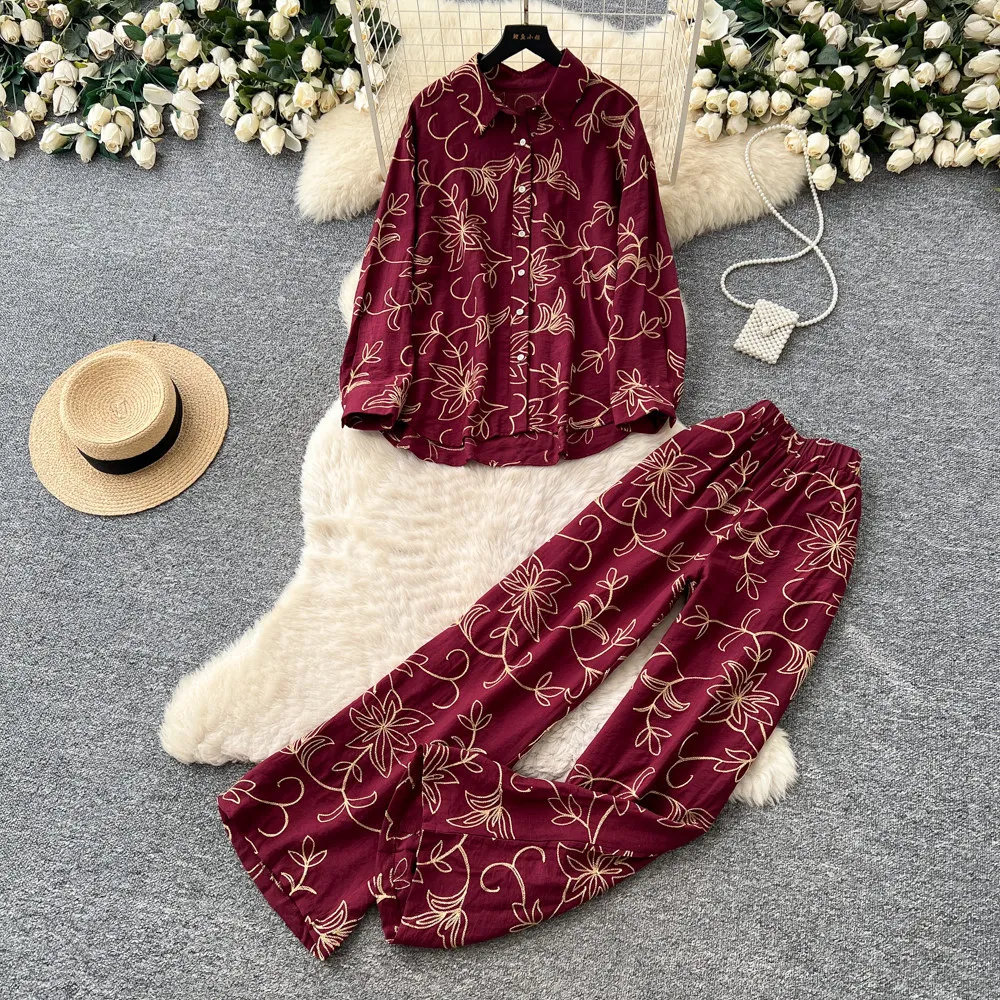 Pant Set Women Two Piece Sets Turn Down Collar Full Sleeve Print Tops Wide Leg Long Pants Elastic Waist Y2k Streetwear Elegant
Pant Set Women Two Piece Sets Turn Down Collar Full Sleeve Print Tops Wide Leg Long Pants Elastic Waist Y2k Streetwear Elegant