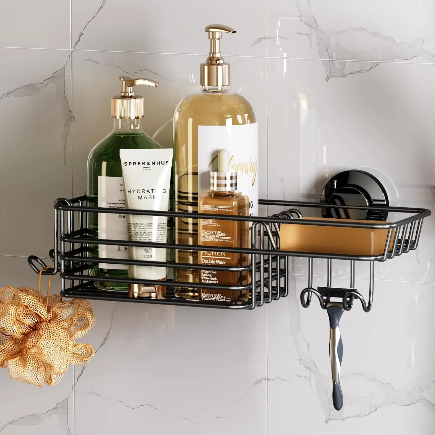 Heavy Duty Shower Caddy Suction Cup with Hooks, No Drilling Bathroom Organizer for Shampoo and Soap, Metal Black Storage Basket
Heavy Duty Shower Caddy Suction Cup with Hooks, No Drilling Bathroom Organizer for Shampoo and Soap, Metal Black Storage Basket