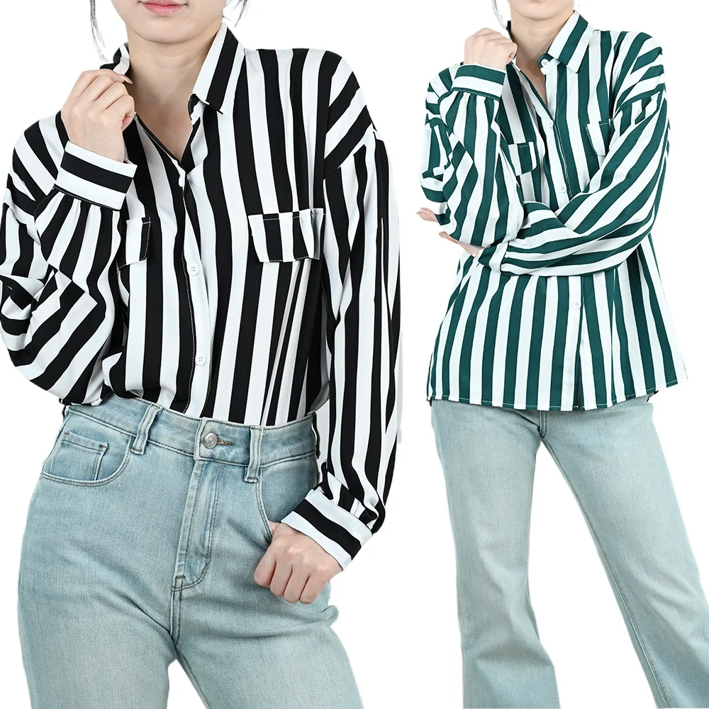 Spring Autumn Women Striped Shirts Famale Button Long Sleeve Blouse Girls Fashion Loose Casual Tops Lady Strip Pocket Cardigan
Spring Autumn Women Striped Shirts Famale Button Long Sleeve Blouse Girls Fashion Loose Casual Tops Lady Strip Pocket Cardigan