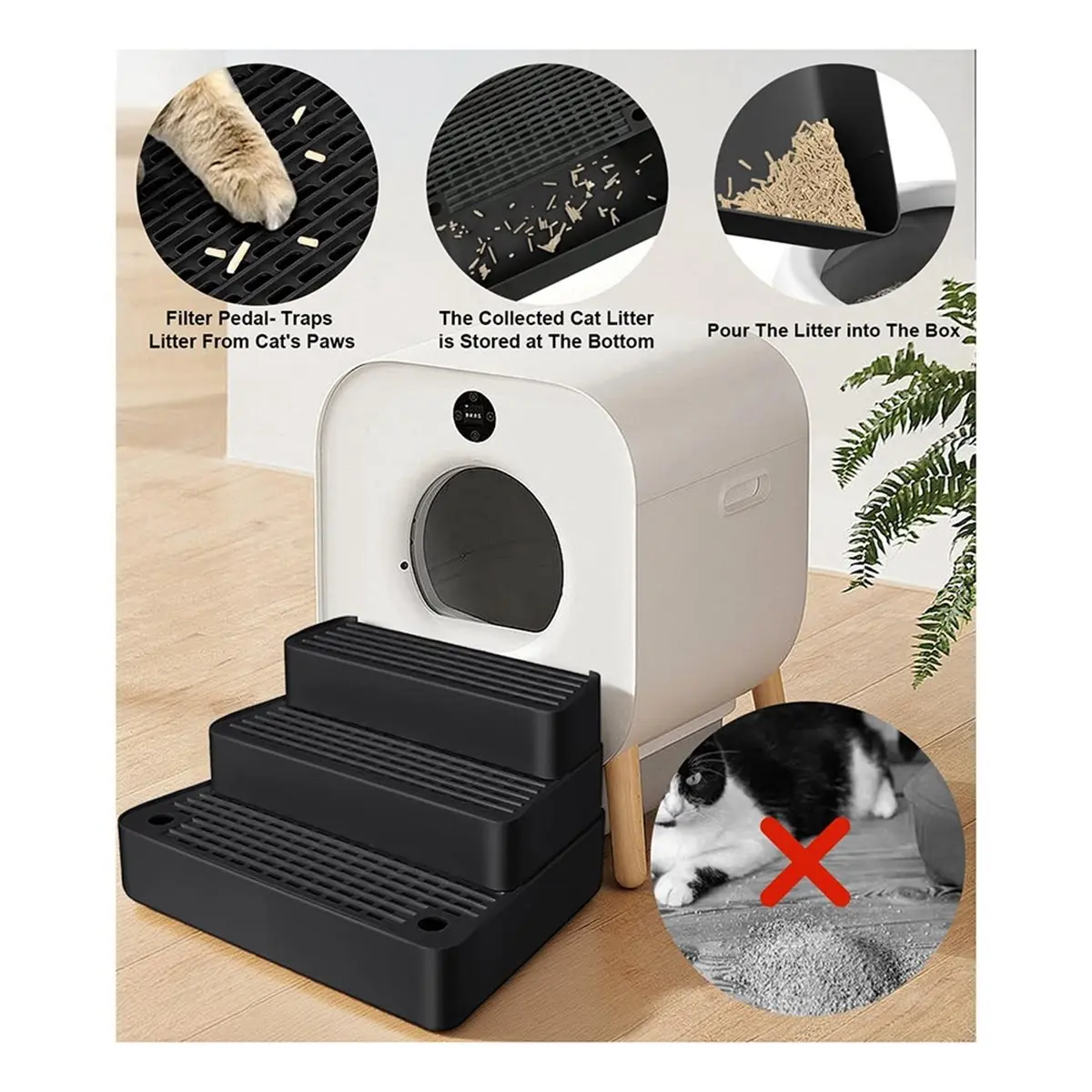 Adjustable 3 Steps Litter Box Ramp with Filter Function,Detachable Litter Trapper,Easy Clean Cat Litter Stair
Adjustable 3 Steps Litter Box Ramp with Filter Function,Detachable Litter Trapper,Easy Clean Cat Litter Stair