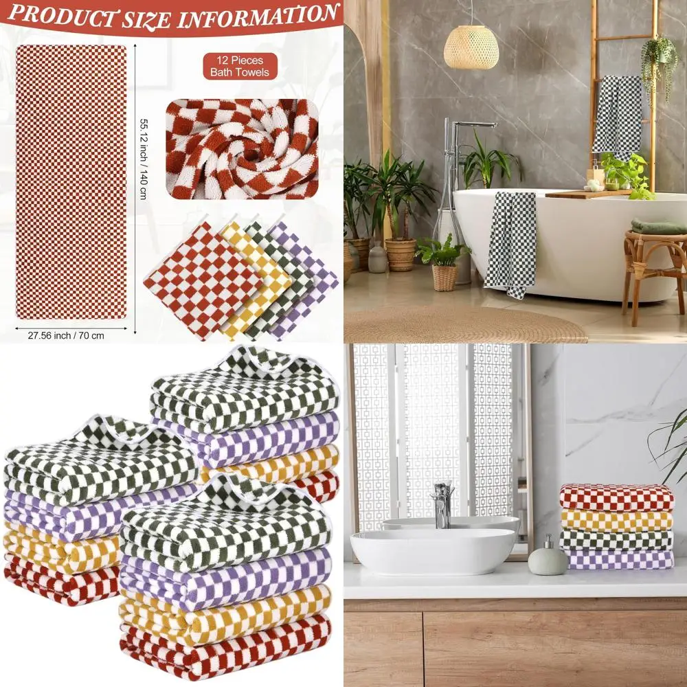 Набор из 12 больших полотенец в клетку, 27,56 x 55,12 дюймов, красочные полотенца спа-качества для дома, спортзала, пляжа и бассейна
Набор из 12 больших полотенец в клетку, 27,56 x 55,12 дюймов, красочные полотенца спа-качества для дома, спортзала, пляжа и бассейна