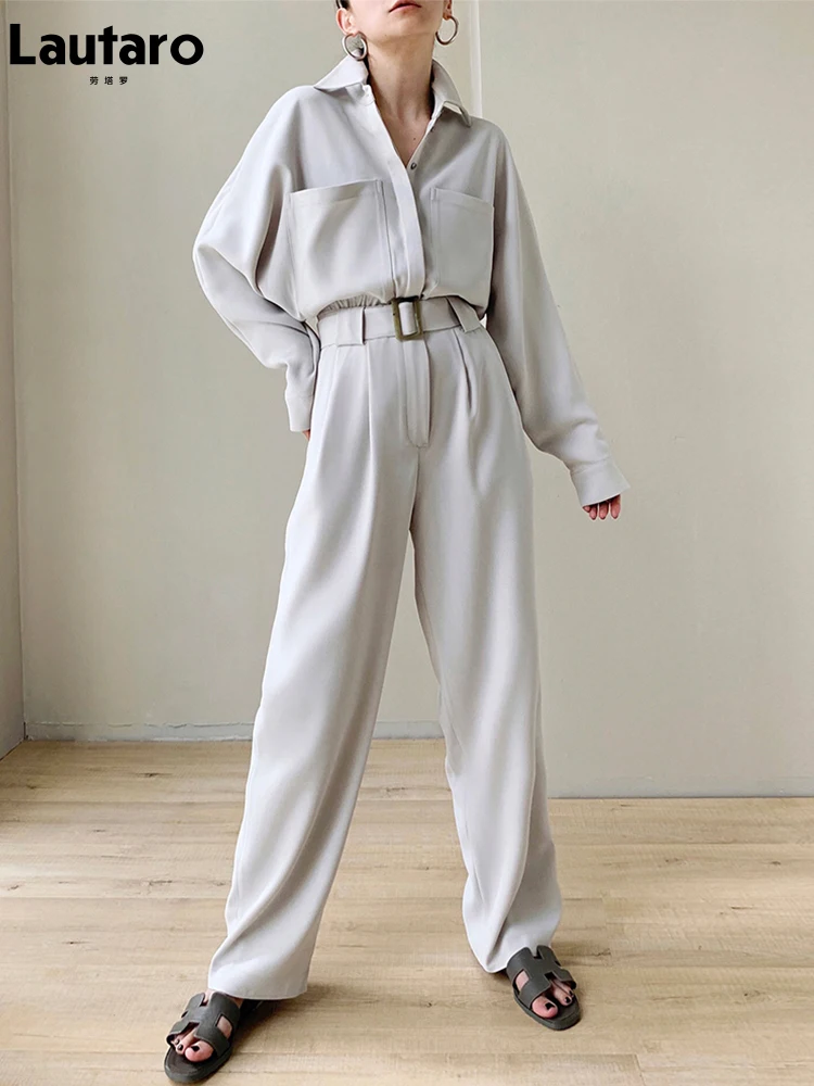 Lautaro Spring Autumn Beige Long Soft Flowy Stretchy Jumpsuit Women with Belt Black One Piece Shirt Jumpsuits for Women 2025
Lautaro Spring Autumn Beige Long Soft Flowy Stretchy Jumpsuit Women with Belt Black One Piece Shirt Jumpsuits for Women 2025