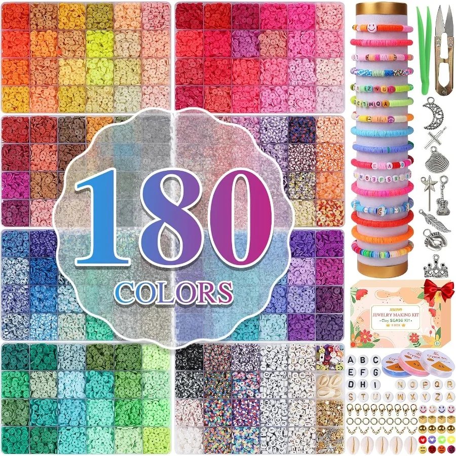 XSEINO 37300+ шт. Комплект для изготовления браслетов из глиняных бусин, 8 коробок, 180 цветов, комплект подвесок дружбы, плоские полимерные бусины Heishi с богатыми Je
XSEINO 37300+ шт. Комплект для изготовления браслетов из глиняных бусин, 8 коробок, 180 цветов, комплект подвесок дружбы, плоские полимерные бусины Heishi с богатыми Je