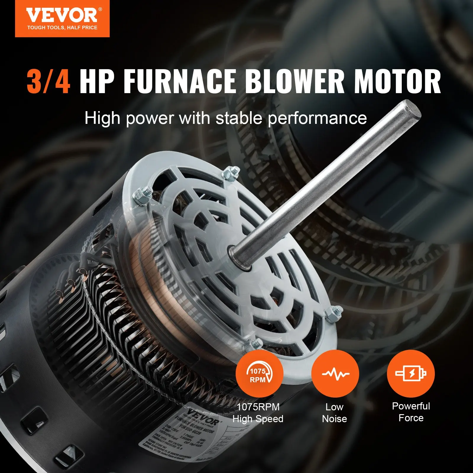3/4HP Furnace Blower Motor, 208/230V 3.85Amps, 1075RPM 5 Speeds, CW/CCW Rotation, 48 Frame 4.8' Shaft Length, 10μF/450V
3/4HP Furnace Blower Motor, 208/230V 3.85Amps, 1075RPM 5 Speeds, CW/CCW Rotation, 48 Frame 4.8' Shaft Length, 10μF/450V
