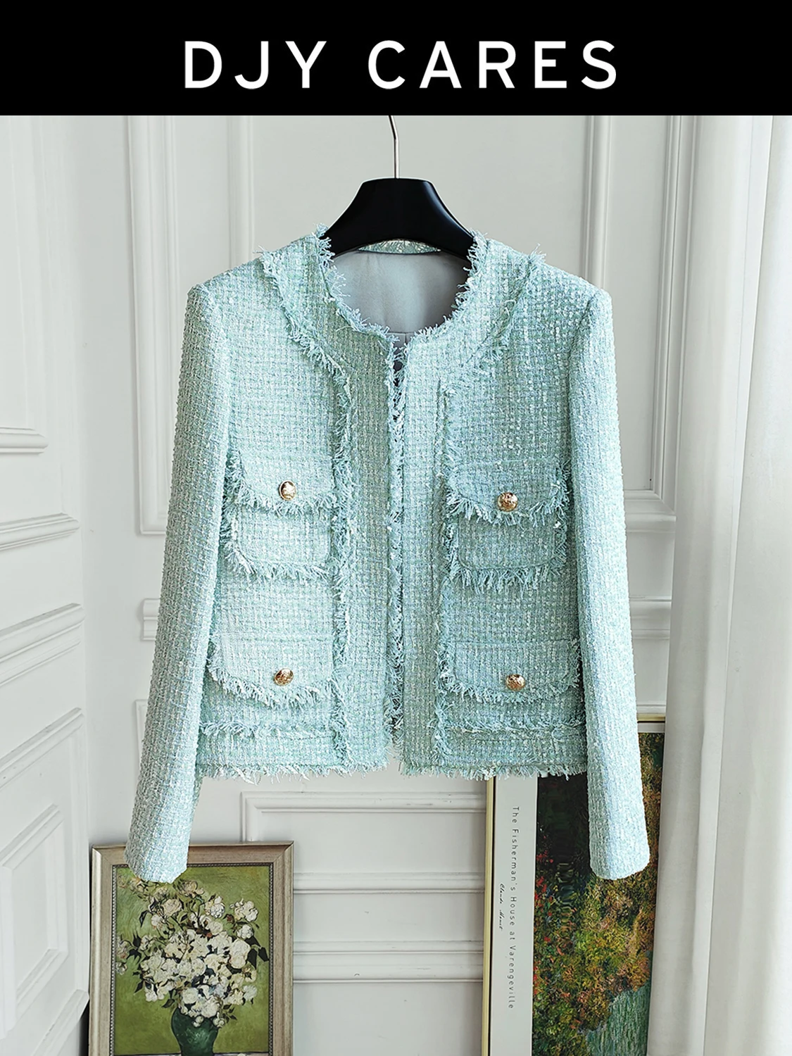New Blue fresh jacket with exquisite tassels embellishing the top big size
New Blue fresh jacket with exquisite tassels embellishing the top big size