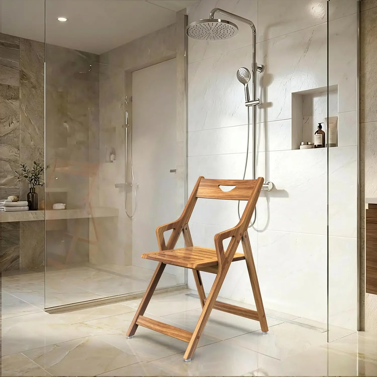 Folding Shower Chair with Pivoting Backrest & Armrests for Easy Stand-Up, 350lb Capacity, Space-Saving Fold & Anti-Slip Feet
Folding Shower Chair with Pivoting Backrest & Armrests for Easy Stand-Up, 350lb Capacity, Space-Saving Fold & Anti-Slip Feet