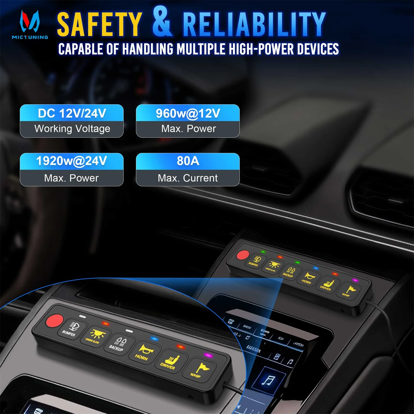 MICTUNING AS-60 6-Gang Switch Panel, High-Power Circuit Control Relay System Box with Strong Adhesive for Truck Off-Road Vehicle
MICTUNING AS-60 6-Gang Switch Panel, High-Power Circuit Control Relay System Box with Strong Adhesive for Truck Off-Road Vehicle