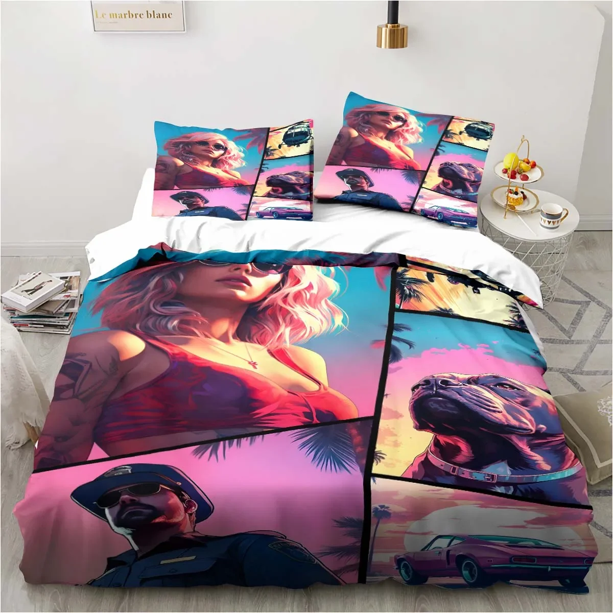 GTA bedroom home decor pillowcase and duvet cover kids room bedding set luxury birthday gift; Grand Theft Auto printed supplies
GTA bedroom home decor pillowcase and duvet cover kids room bedding set luxury birthday gift; Grand Theft Auto printed supplies