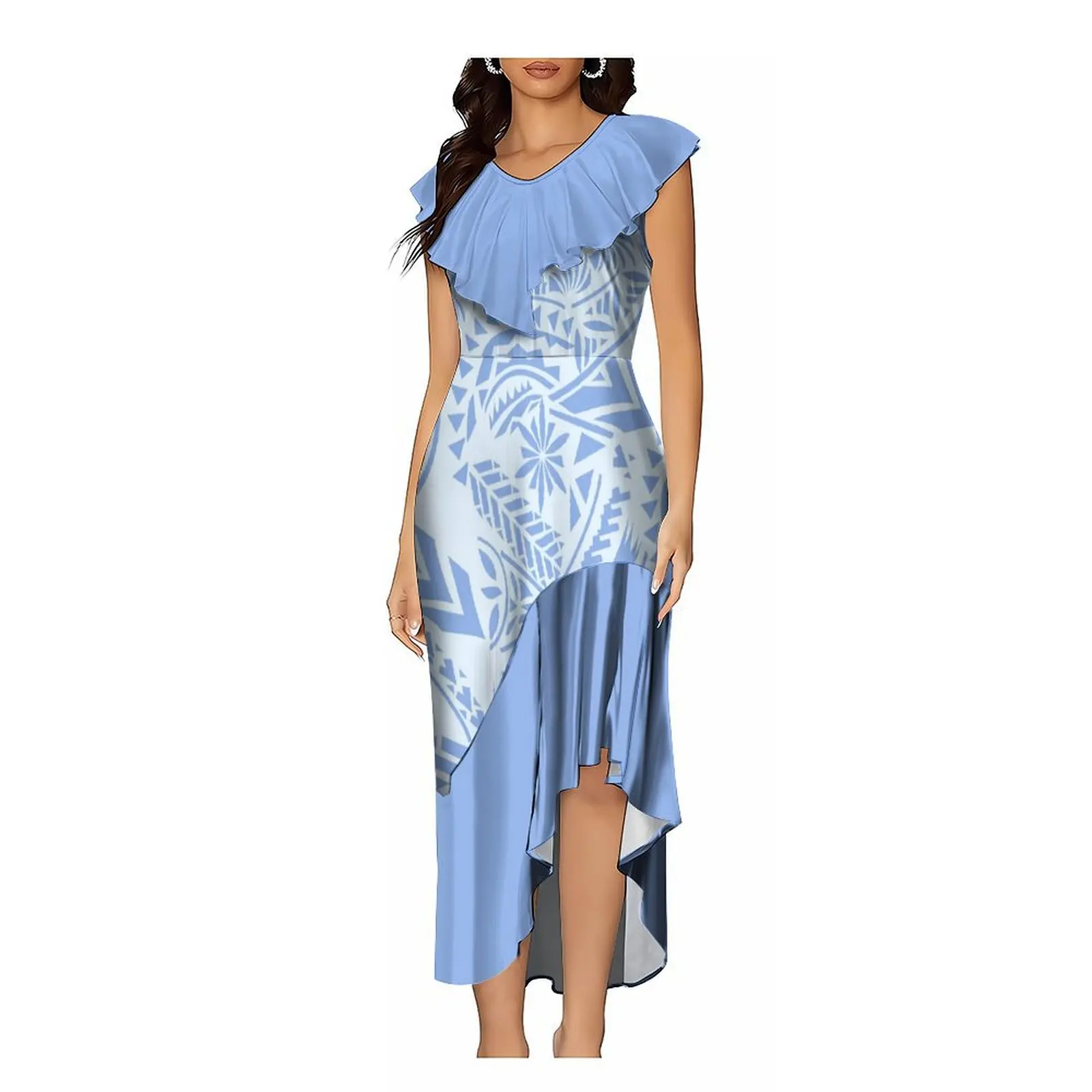 Custom Women'S Short Sleeve Dress Polynesian Tribe Designs Comfortable Women'S Dresses With Long Irregular Skirts
Custom Women'S Short Sleeve Dress Polynesian Tribe Designs Comfortable Women'S Dresses With Long Irregular Skirts