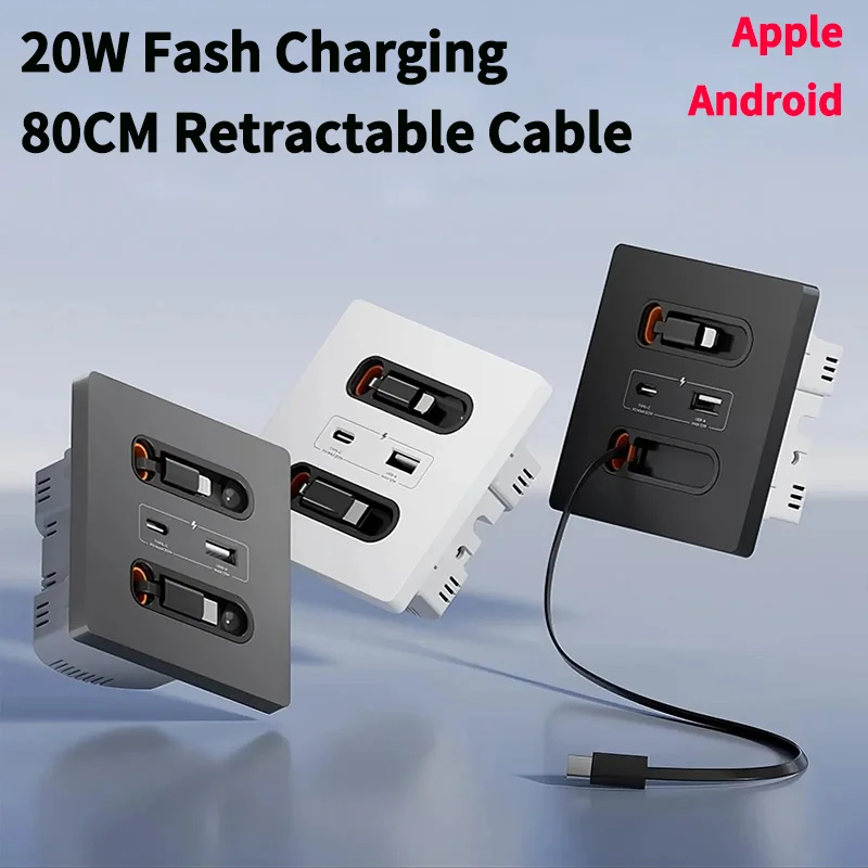 Dual USB Charger Outlet (20W PD + QC 3.0) | Auto-Retract 80CM Cable Built-in for Fast Phone Charging
Dual USB Charger Outlet (20W PD + QC 3.0) | Auto-Retract 80CM Cable Built-in for Fast Phone Charging
