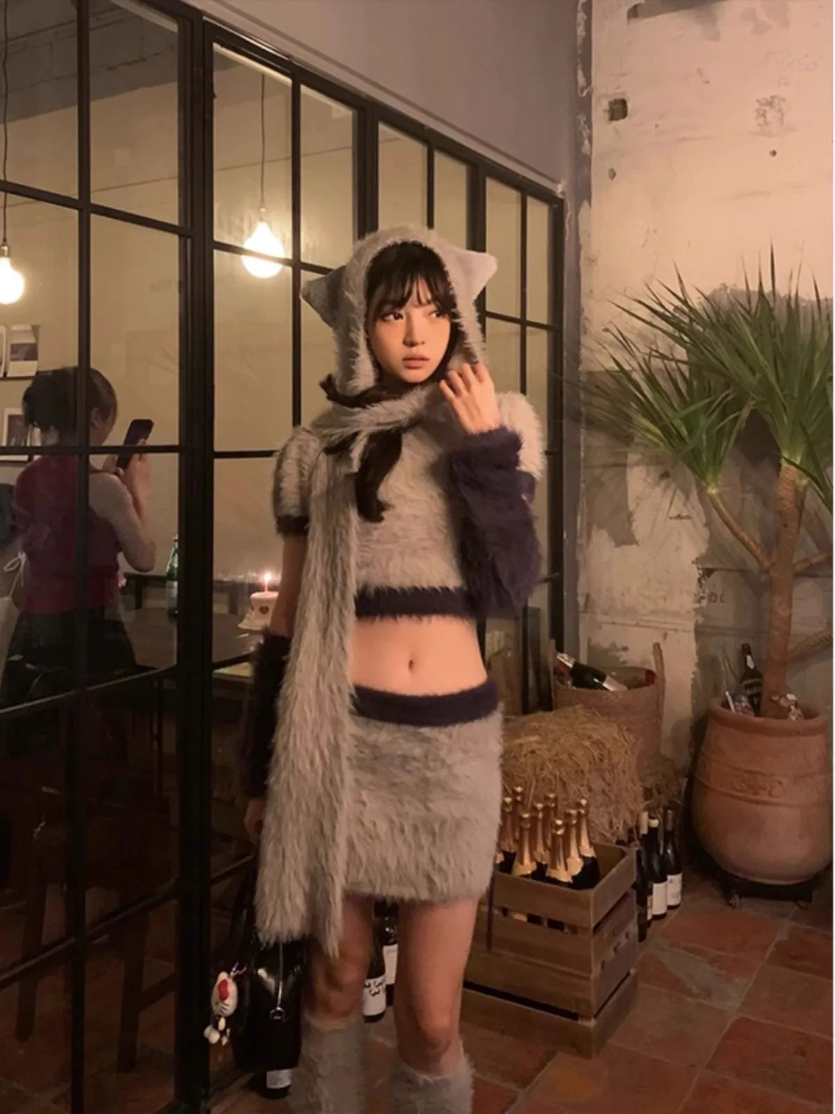 Fashionable Knitted Grey Set Women's Autumn Winter Fluffy Ear Hoodie Half Skirt Two Piece Set Pure Desire Spicy Girl Style
Fashionable Knitted Grey Set Women's Autumn Winter Fluffy Ear Hoodie Half Skirt Two Piece Set Pure Desire Spicy Girl Style