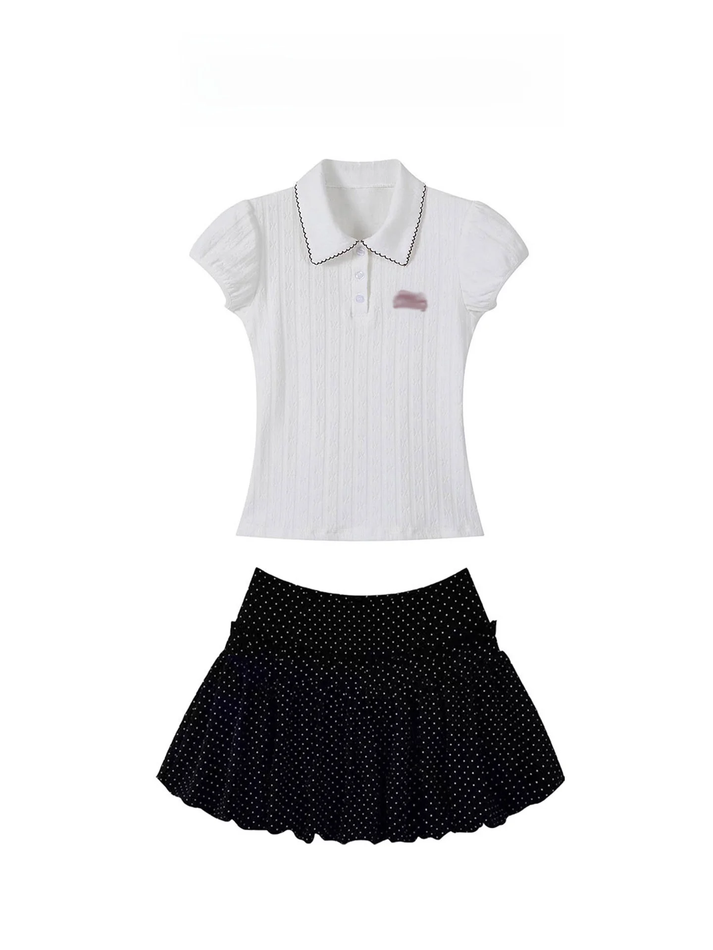 Summer Polka Dot Puff Sleeve Shirt And Short Skirt Two Piece Set Women's Sweet And Spicy Style College Fashion Trend
Summer Polka Dot Puff Sleeve Shirt And Short Skirt Two Piece Set Women's Sweet And Spicy Style College Fashion Trend