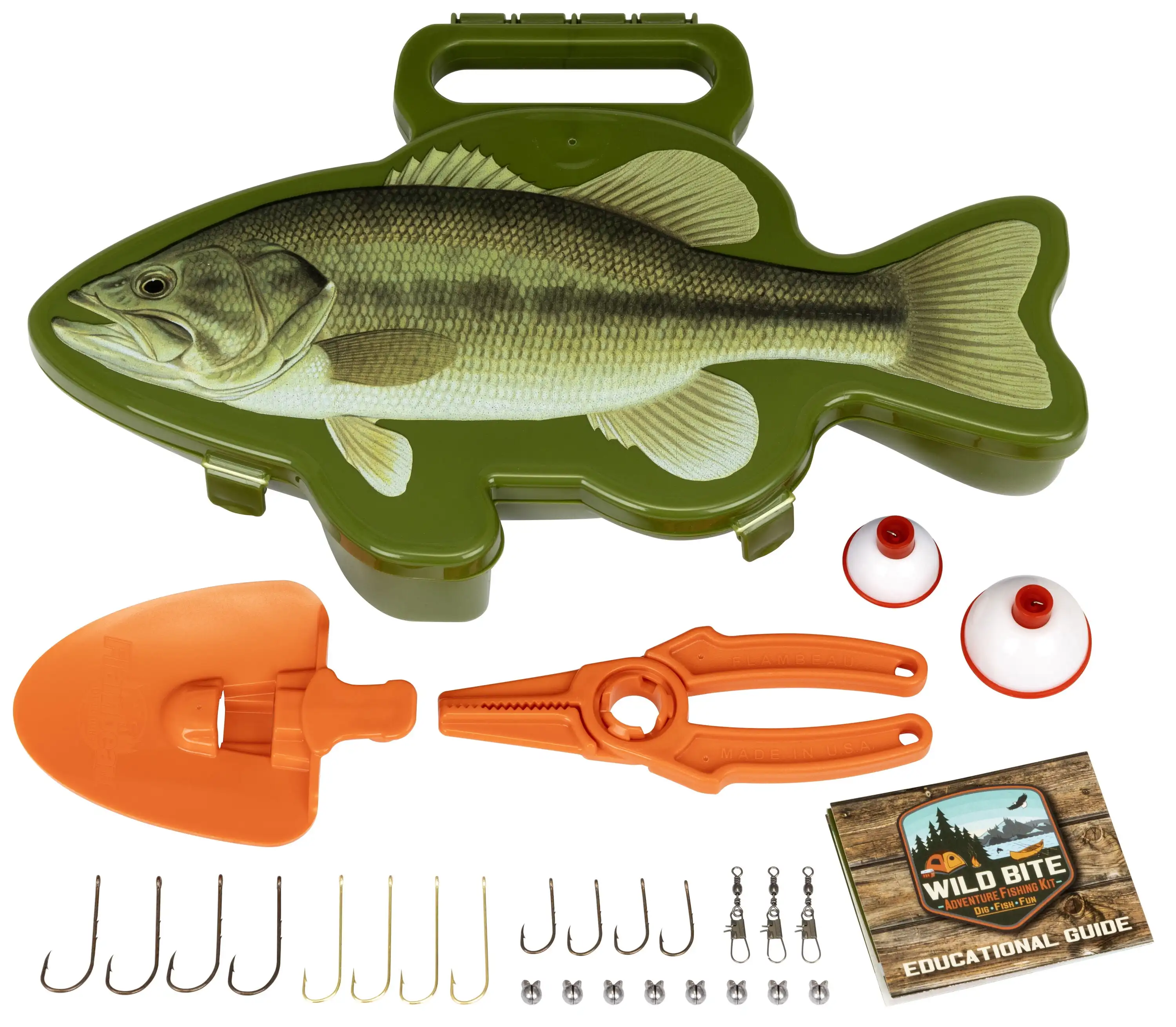, Wild Bite Bass 25 Piece Kids Tackle Box Kit, Fishing Tackle Box, Plastic, 10.75in
, Wild Bite Bass 25 Piece Kids Tackle Box Kit, Fishing Tackle Box, Plastic, 10.75in