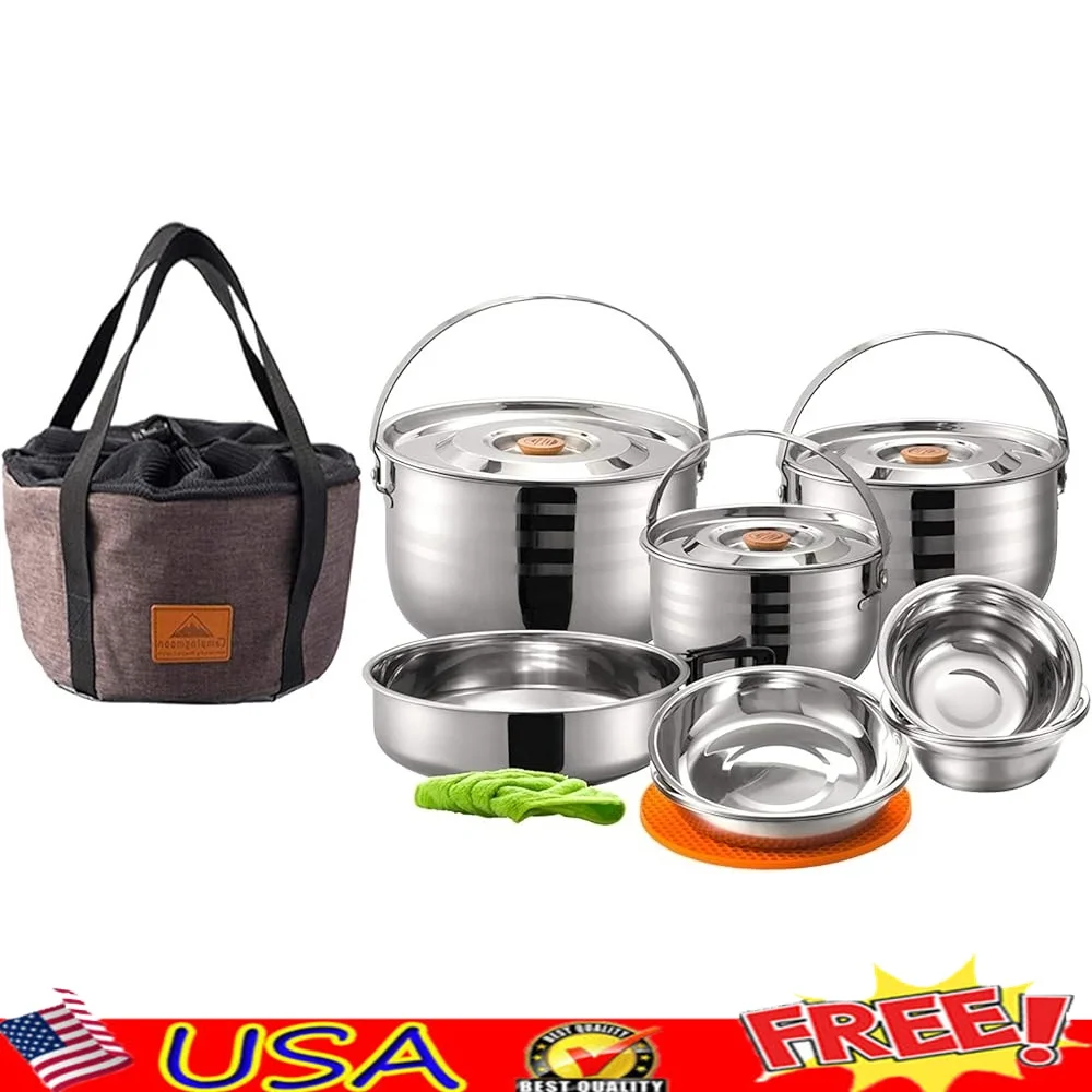 Stainless Steel Camping Cookware Set Outdoor Mess Kit Pots Pans Bowls with Storage Bag Nesting Cooking Gear 16 Pieces
Stainless Steel Camping Cookware Set Outdoor Mess Kit Pots Pans Bowls with Storage Bag Nesting Cooking Gear 16 Pieces