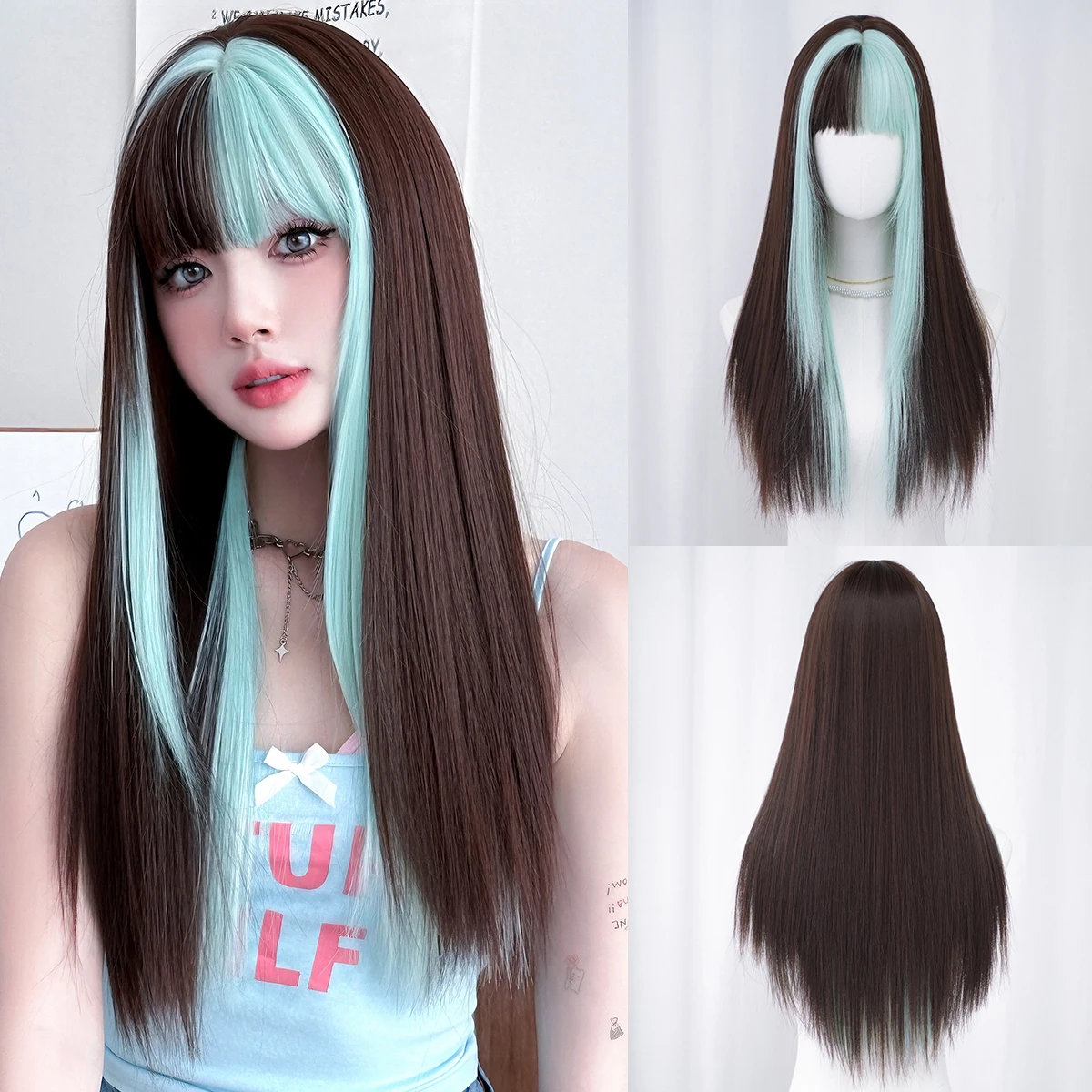 Long Straight Mocha Brown Wig for Women Synthetic Heat-Resistant Modest Fashion Wear and Go ombre Green Wigs with Neat Bangs
Long Straight Mocha Brown Wig for Women Synthetic Heat-Resistant Modest Fashion Wear and Go ombre Green Wigs with Neat Bangs