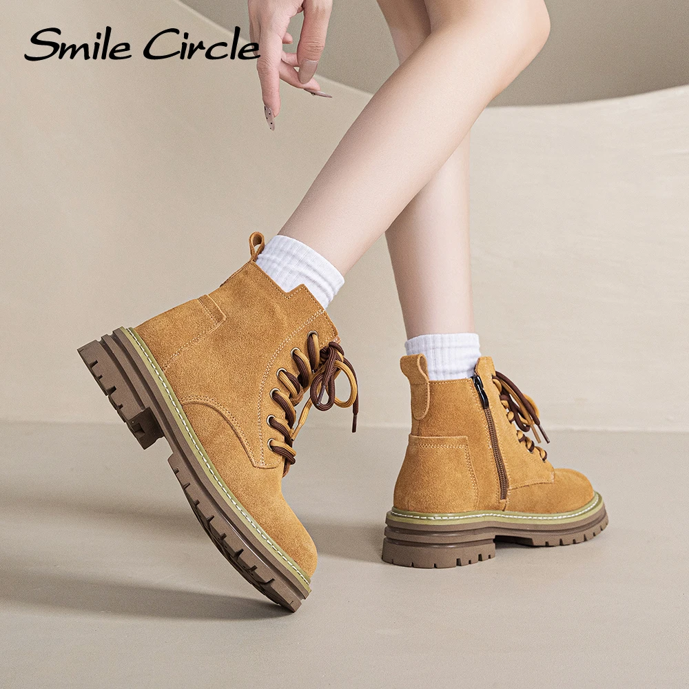 Smile Circle Women Boots Suede Leather Double Lace up Platform Short Boots new style Casual Ankle Boots
Smile Circle Women Boots Suede Leather Double Lace up Platform Short Boots new style Casual Ankle Boots