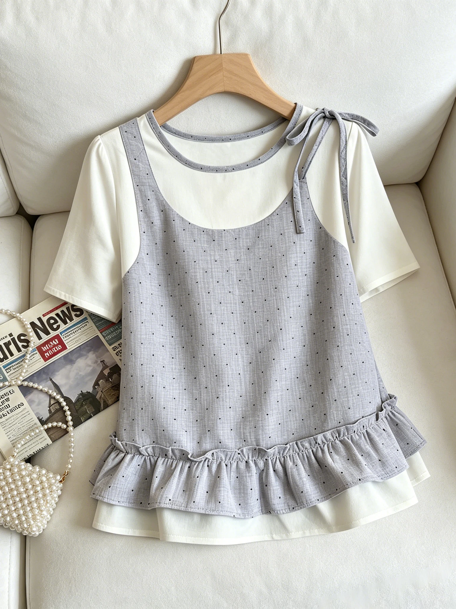 Sweet Polka Dot Ruffle Sleeve Short Sleeve Loose Women's Shirt Summer plus Size Belly Cover Versatile Top Korean Style Commute
Sweet Polka Dot Ruffle Sleeve Short Sleeve Loose Women's Shirt Summer plus Size Belly Cover Versatile Top Korean Style Commute