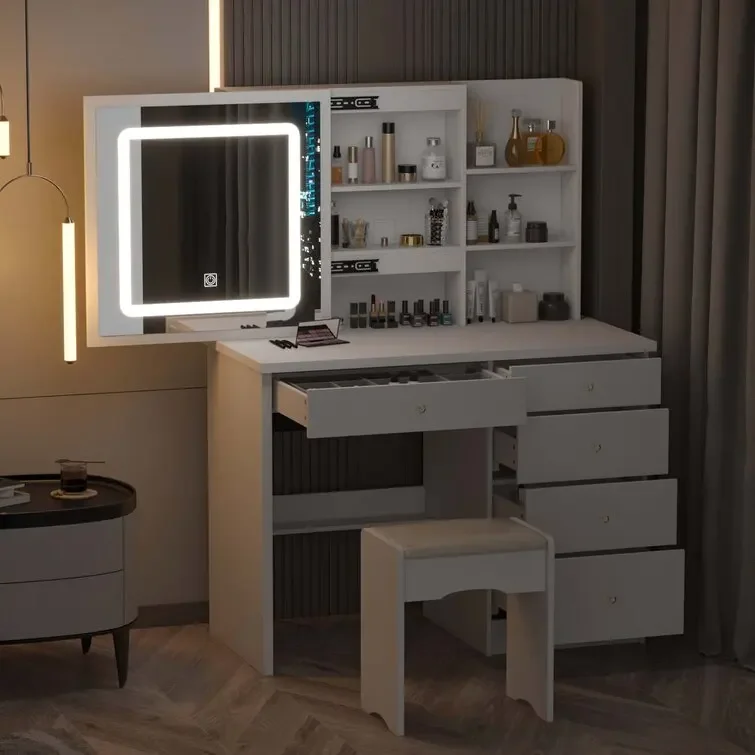 White Desk with Drawers Makeup Vanity Desk with Lights for Bedroom Makeup Vanity Table With Mirror and Chair
White Desk with Drawers Makeup Vanity Desk with Lights for Bedroom Makeup Vanity Table With Mirror and Chair