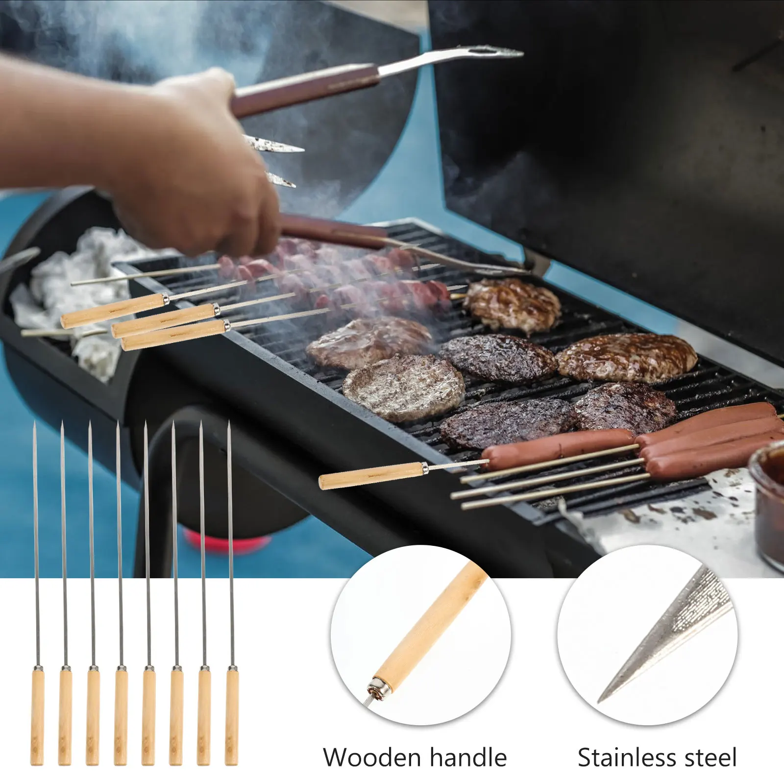 10pcs Stainless BBQ Skewers Wood Handle Grilling Kabob Camping Tools Kabob Skewer Kitchen Barbecue Accessories
10pcs Stainless BBQ Skewers Wood Handle Grilling Kabob Camping Tools Kabob Skewer Kitchen Barbecue Accessories
