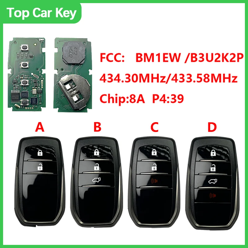 KXK007017For Toyota New Hilux Fortuner FCC-BM1EW B3U2K2P 434.30MHz433.58MHz chip:8A P439 Aftermarket Smart Key Replacement
KXK007017For Toyota New Hilux Fortuner FCC-BM1EW B3U2K2P 434.30MHz433.58MHz chip:8A P439 Aftermarket Smart Key Replacement