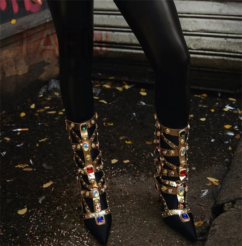 Luxurious Gemstone-embellished Mid Calf Boots Women Fashion Satin Short Boots Ladies Sexy Pointed-toe Stilettos Botas De Mujer
Luxurious Gemstone-embellished Mid Calf Boots Women Fashion Satin Short Boots Ladies Sexy Pointed-toe Stilettos Botas De Mujer