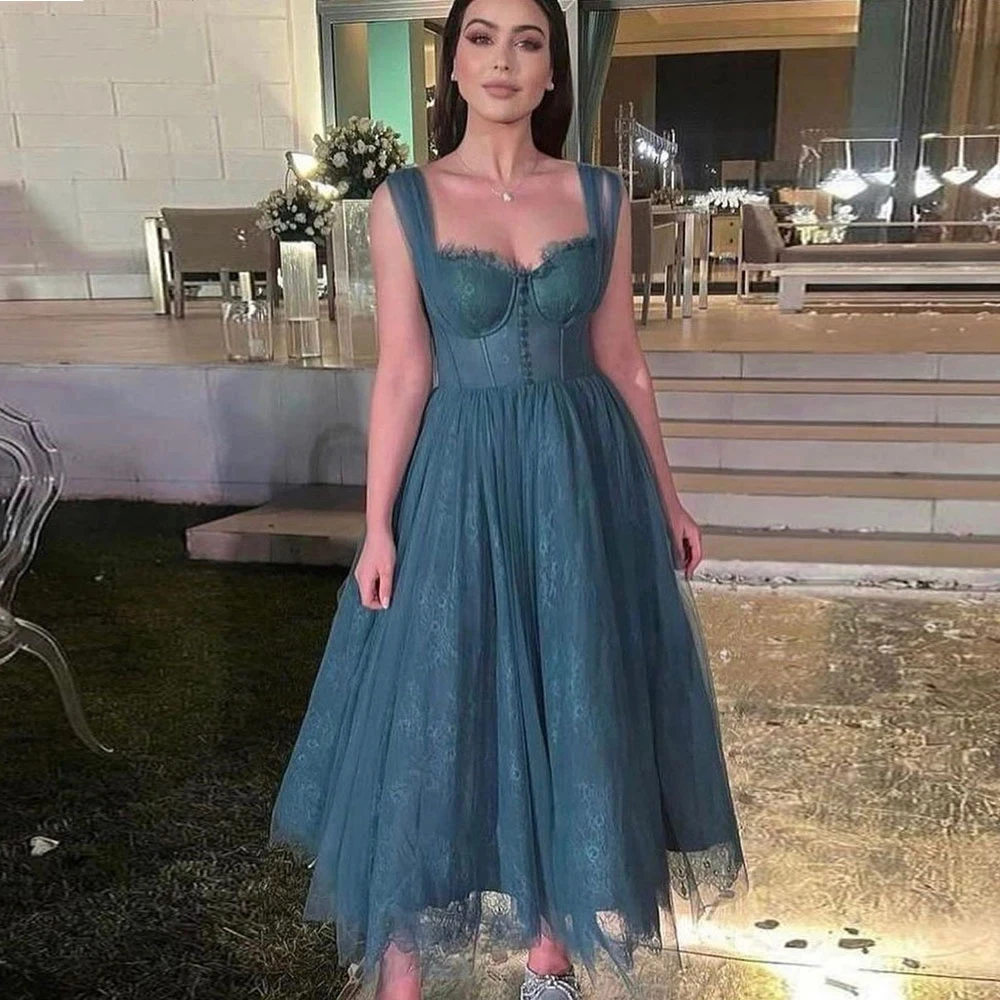 Simple Lace Prom Dresses Soft Tulle Spaghetti Strap Buttons Formal Evening Wedding Party Dress Ankle-Length Prom Gown for Women
Simple Lace Prom Dresses Soft Tulle Spaghetti Strap Buttons Formal Evening Wedding Party Dress Ankle-Length Prom Gown for Women