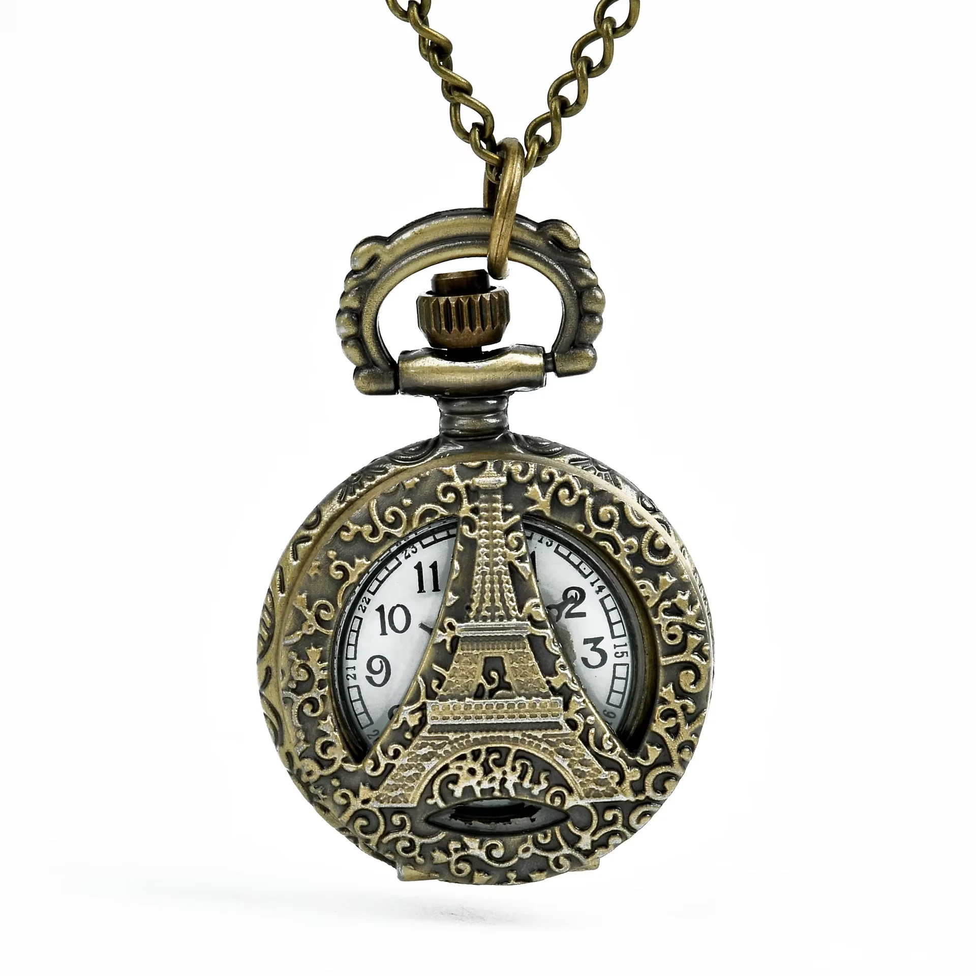 Small bronze hollow exquisite carved iron tower pocket watch
Small bronze hollow exquisite carved iron tower pocket watch