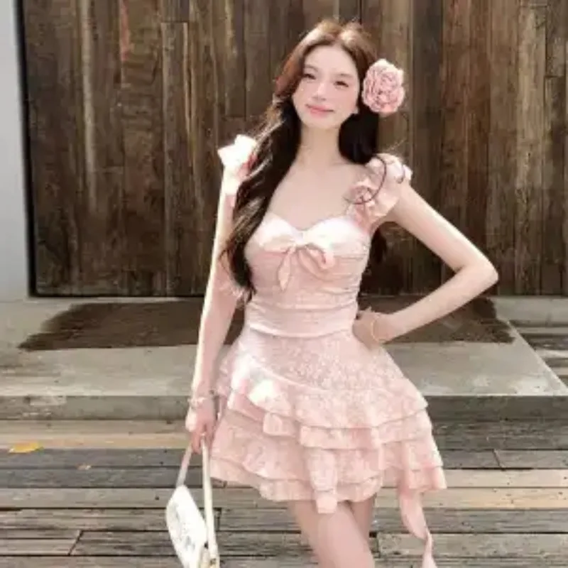 Women's Pink Floral Print Ruffle Hem Mini Dress Sweetheart Neck Tie Front Fairy Dress
Women's Pink Floral Print Ruffle Hem Mini Dress Sweetheart Neck Tie Front Fairy Dress