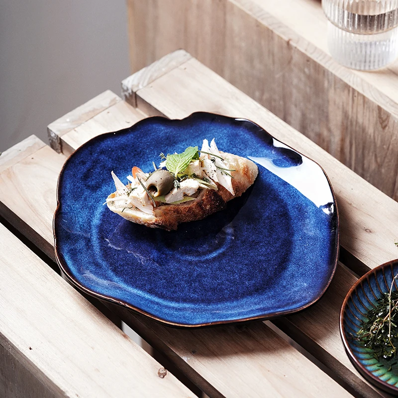 Nordic Ceramic Plate Irregular Plate Steak Plate Western Plate European Blue Glaze Main Dish Fruit Plate Kitchen Supplies
Nordic Ceramic Plate Irregular Plate Steak Plate Western Plate European Blue Glaze Main Dish Fruit Plate Kitchen Supplies