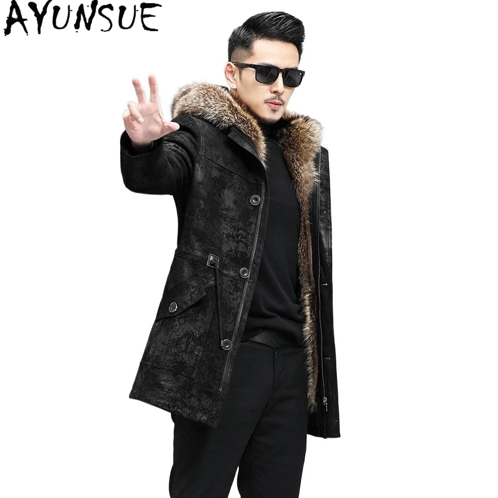 AYUNSUE куртка из 100% натуральной овчины, мужская зимняя теплая парка, съемная подкладка из норкового меха, пальто с капюшоном, воротник из меха енота
AYUNSUE куртка из 100% натуральной овчины, мужская зимняя теплая парка, съемная подкладка из норкового меха, пальто с капюшоном, воротник из меха енота