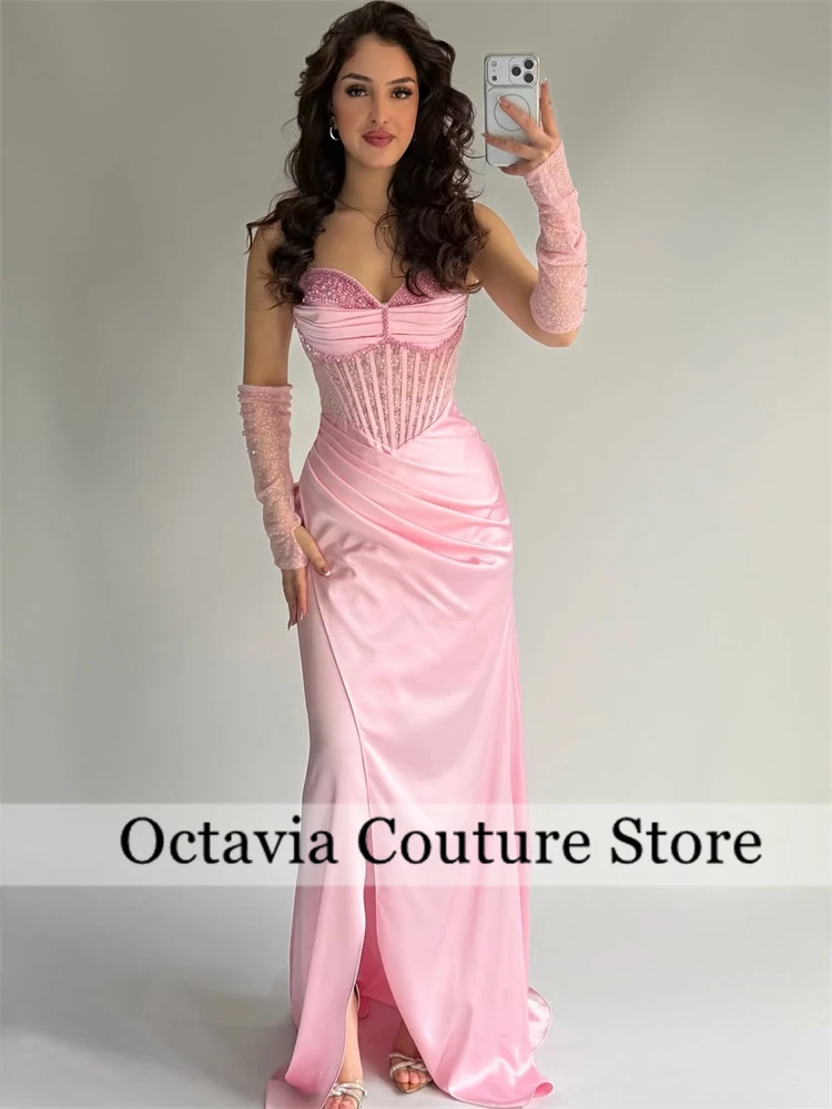 Light Pink Sweetheart Mermaid Evening Dresses African Females High Split Prom Gowns Beaded Wedding Party Dress Luxury Customized
Light Pink Sweetheart Mermaid Evening Dresses African Females High Split Prom Gowns Beaded Wedding Party Dress Luxury Customized