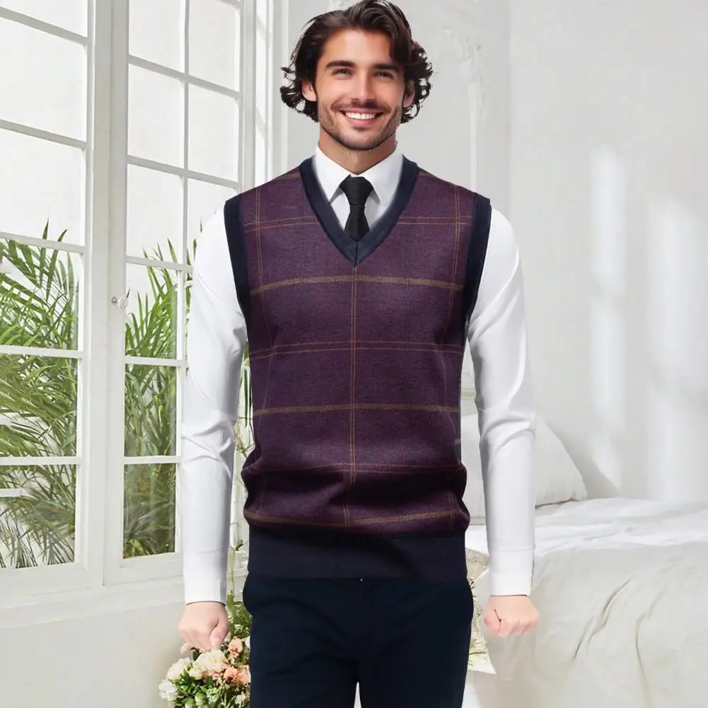 Men Vest Stylish Men's Plaid Print Knitwear Vest with Velvet Lining for Autumn Winter V-neck Sleeveless Casual Sweater Vest Warm
Men Vest Stylish Men's Plaid Print Knitwear Vest with Velvet Lining for Autumn Winter V-neck Sleeveless Casual Sweater Vest Warm