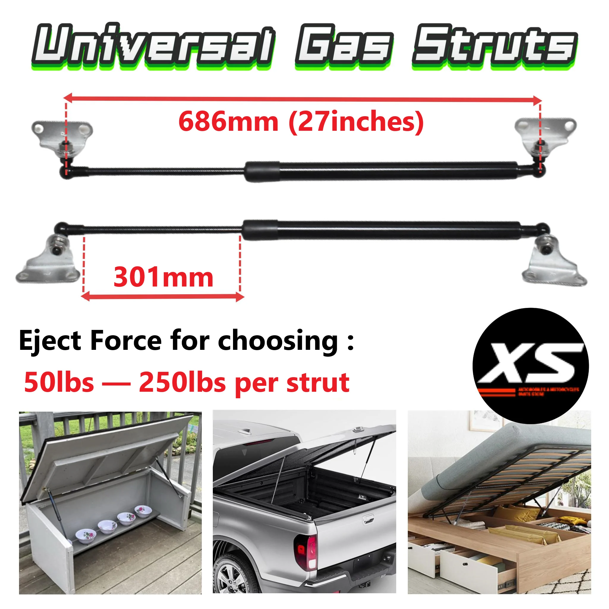 2PCS 27Inch 50lbs-250lbs Lift Support Struts With Mounting Brackets & Nuts For Bed Storage Box Tonneau Cover Kitchen Cabinet DIY
2PCS 27Inch 50lbs-250lbs Lift Support Struts With Mounting Brackets & Nuts For Bed Storage Box Tonneau Cover Kitchen Cabinet DIY