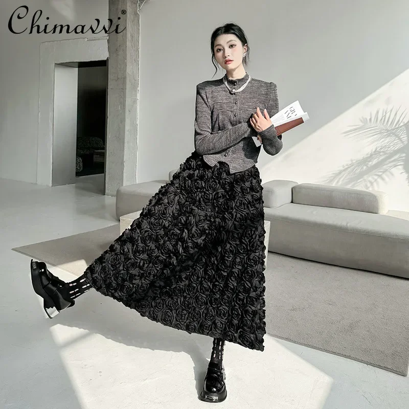 French Elegant Fashion Street Style 3D Flower Skirt Elastic High Waist A-line All-matched Casual Black Long Skirts Women Autumn
French Elegant Fashion Street Style 3D Flower Skirt Elastic High Waist A-line All-matched Casual Black Long Skirts Women Autumn