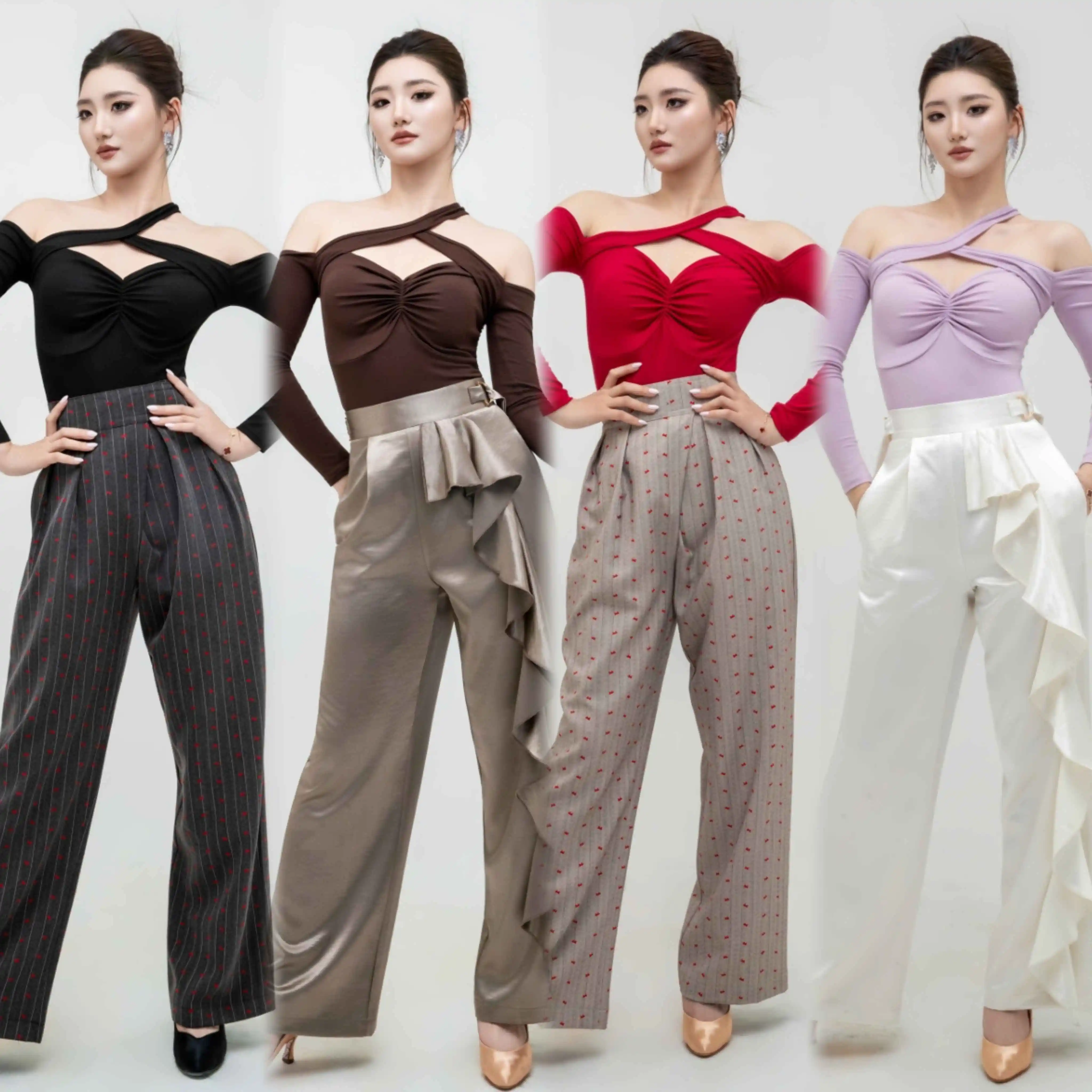 Ballroom Dance Clothes Women Long Sleeves Tops Irregular Neck Ruffles Pants Waltz Dance Practice Clothing Salsa Wear DNV25704
Ballroom Dance Clothes Women Long Sleeves Tops Irregular Neck Ruffles Pants Waltz Dance Practice Clothing Salsa Wear DNV25704