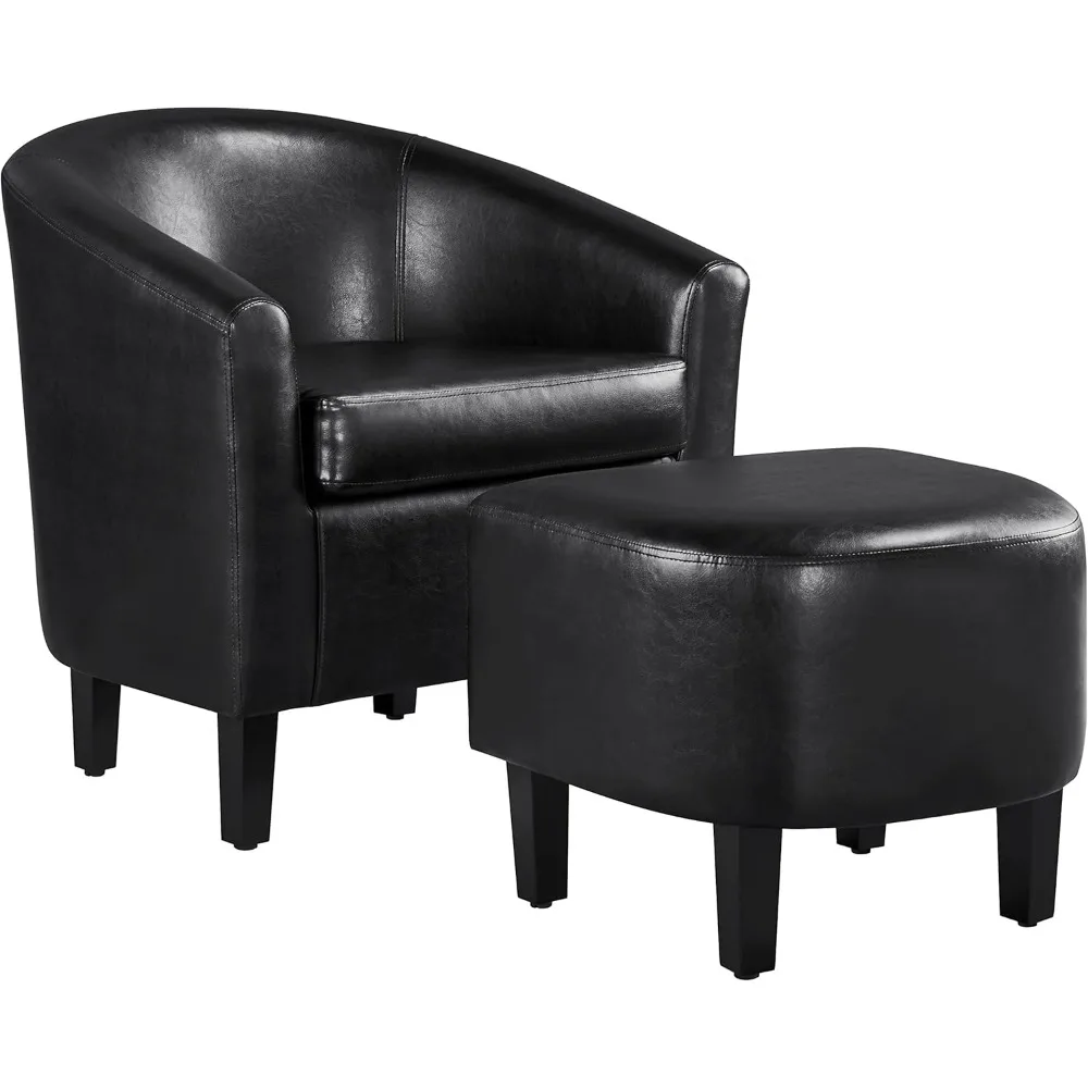 Accent Chair with Ottoman Set, Modern Faux Leather Upholstered Soft Barrel Chair and Footrest, Club Armchair and Footstool
Accent Chair with Ottoman Set, Modern Faux Leather Upholstered Soft Barrel Chair and Footrest, Club Armchair and Footstool