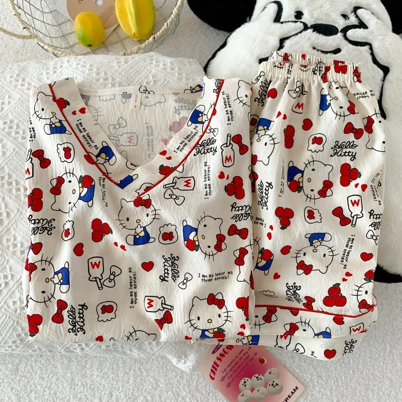 Летний пижамный комплект Hello Kitty из двух предметов, домашняя одежда из чистого хлопка с героями мультфильмов, комплект домашней одежды Hello Kitty, пижамный комплект из двух предметов
Летний пижамный комплект Hello Kitty из двух предметов, домашняя одежда из чистого хлопка с героями мультфильмов, комплект домашней одежды Hello Kitty, пижамный комплект из двух предметов