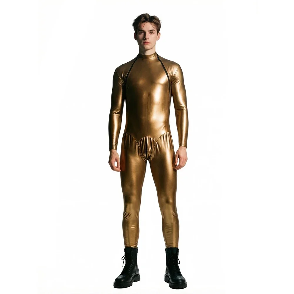 Men's Faux Latex Jumpsuit Elastic Shaping Man Full Body Cover Zentai Nightclub Stage Wear PVC Shiny Tights Exotic Outfits
Men's Faux Latex Jumpsuit Elastic Shaping Man Full Body Cover Zentai Nightclub Stage Wear PVC Shiny Tights Exotic Outfits